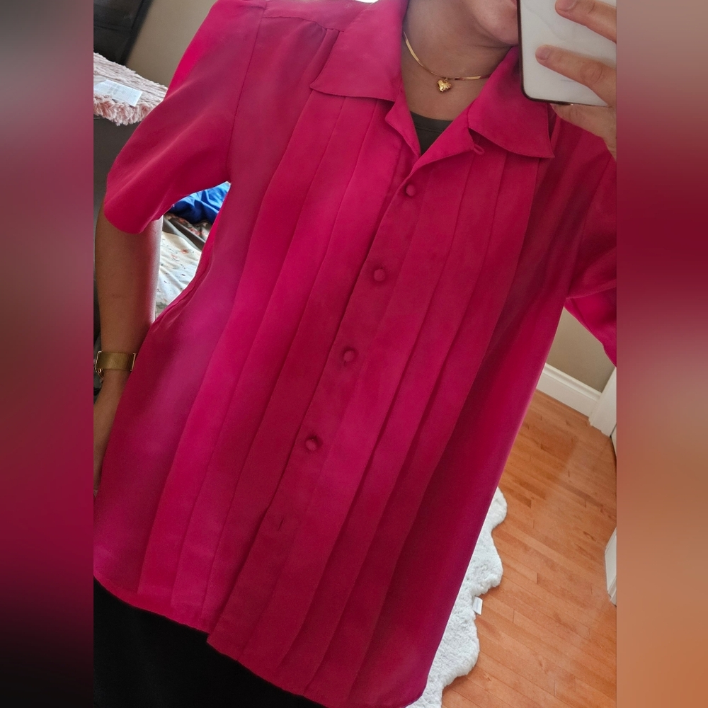 Bright Pink Button-Up Blouse - Picture 13 of 17